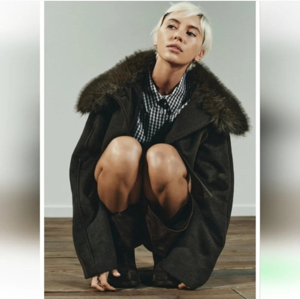 ZARA WOOL BLEND COAT WITH FAUX FUR COLLAR Size S_5